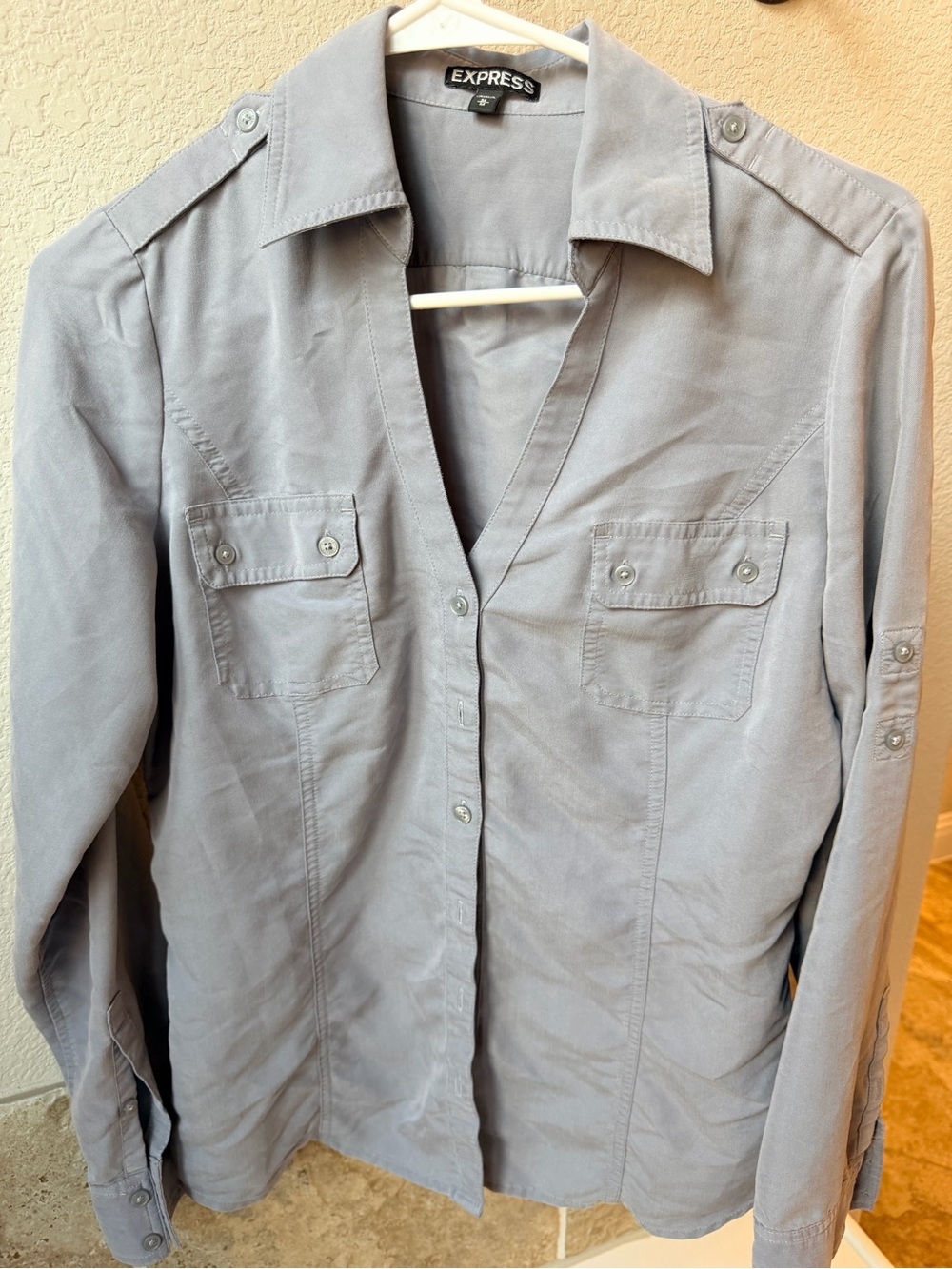 Express Light Grey Casual Button-Down Shirt - Picture 1 of 3